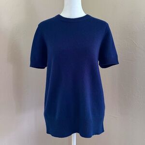 NWT Theory Cashmere Sapphire Blue Short Sleeve Tee Style Sweater Size M